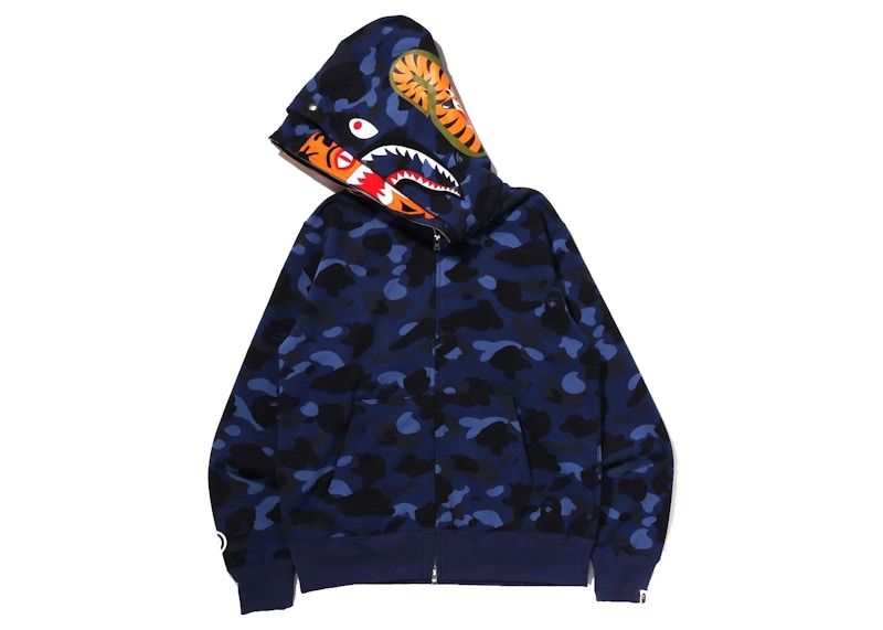 BAPE Color Camo Tiger Shark Wide Full Zip Double Hoodie (SS22