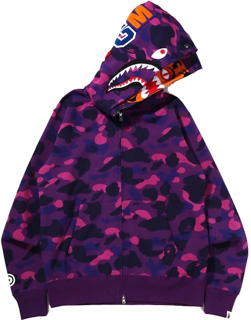 BAPE Color Camo Tiger Shark Wide Full Zip Double Hoodie (SS22) Purple