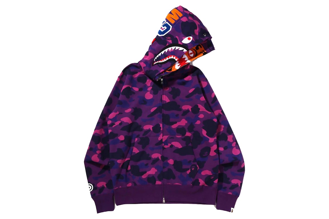 Pre-owned Bape Color Camo Tiger Shark Wide Full Zip Double Hoodie (ss22) Purple