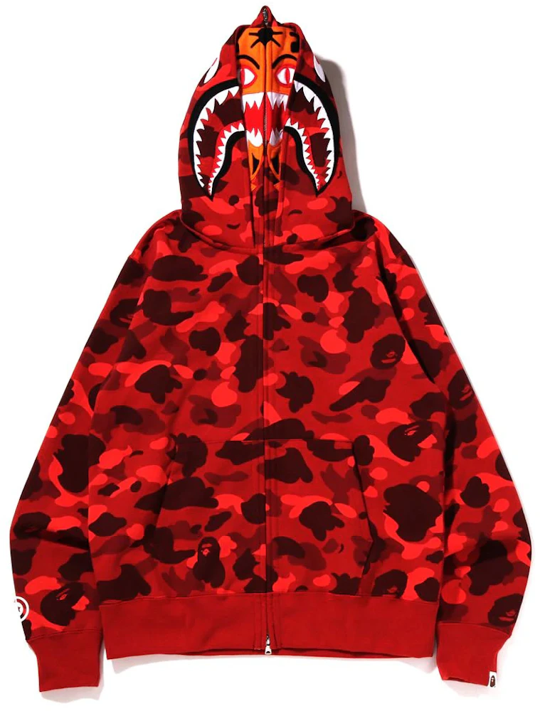 BAPE Color Camo Tiger Shark Wide Full Zip Double Hoodie (SS22) Red Men ...