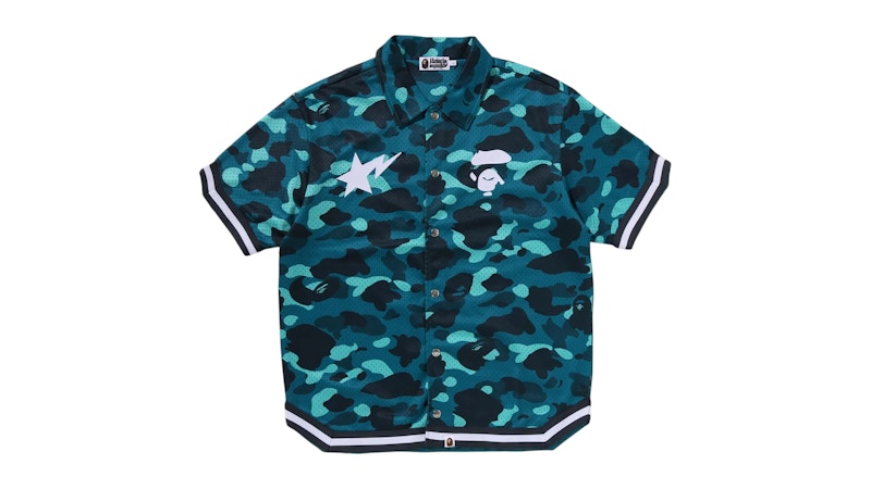 Men's BAPE Camo Warm Up Short Sleeve Shirt in Green