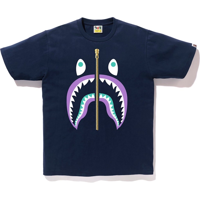 BAPE Colors Gold Zip Shark Tee SS19 Navy Men s SS19 US