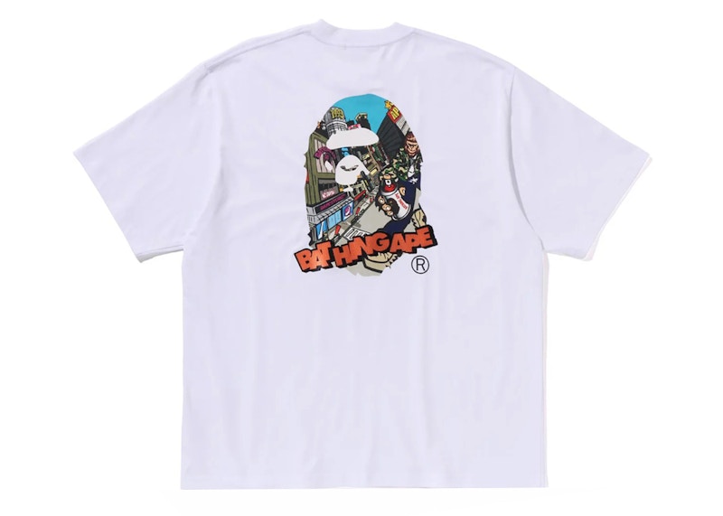 BAPE MEN'S BAPE COMIC ART APE HEAD RELAXED FIT TEE SHIRT IN WHITE
