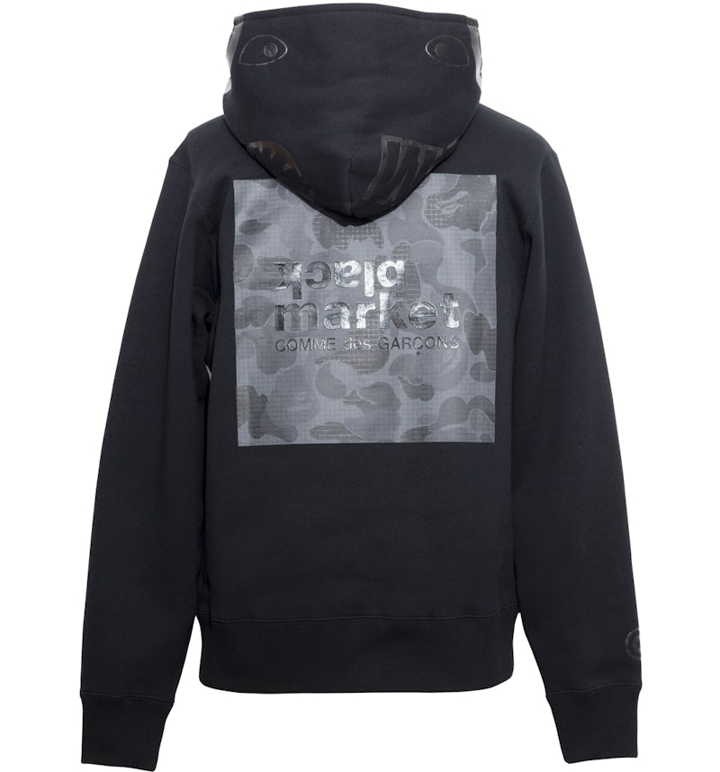 BAPE Comme des Garcons Black Market Shark Pullover Hoodie Black