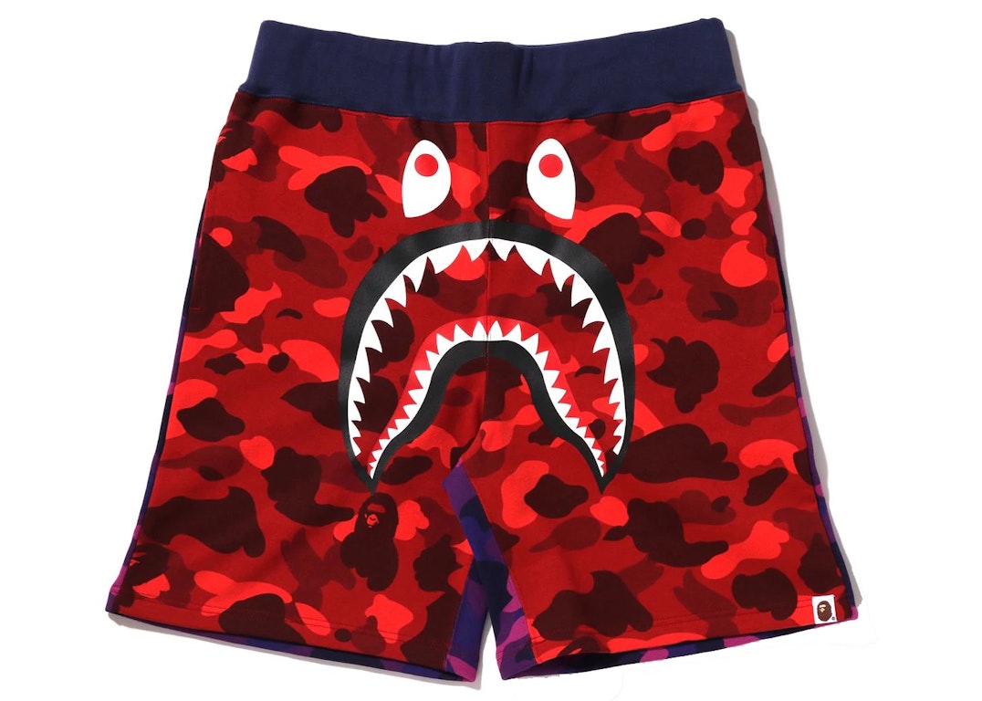 Pre-owned Bape Crazy Camo Shark Sweat Shorts Red