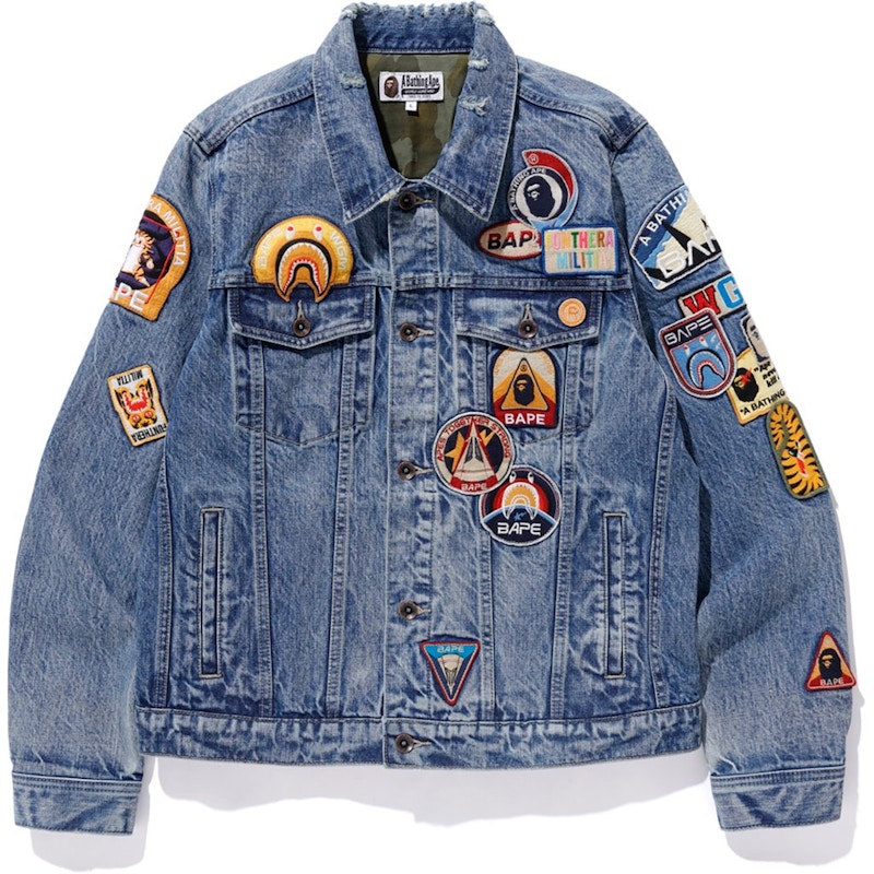 BAPE Multi Motif Loose Fit Denim Jacket Indigo Men's - FW22 - US