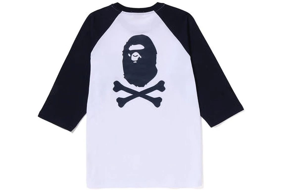 BAPE Crossbone Emblem Raglan 3/4 Sleeve Tee White Navy