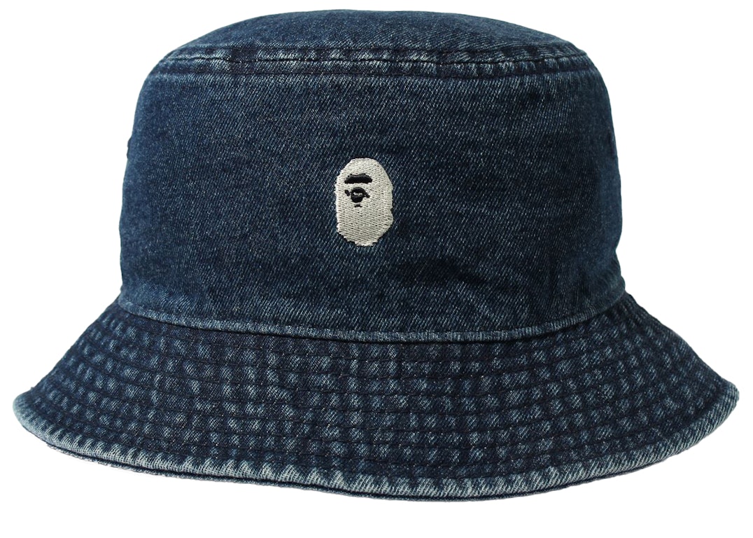 Pre-owned Bape Denim One Point Bucket Hat Indigo