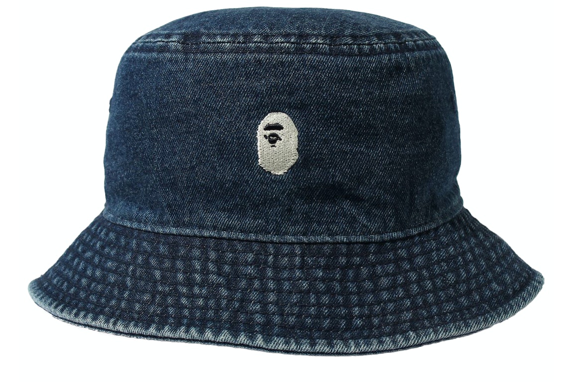 Pre-owned Bape Denim One Point Bucket Hat Indigo