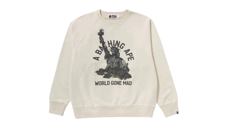 BAPE Destroy Washed Effect Relaxed Fit Crewneck Sweatshirt Ivory