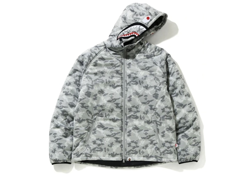 BAPE Digital Camo Shark Padded Hoodie Jacket Gray - FW20 - US