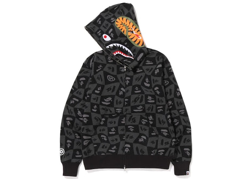 BAPE Distortion Shark Relaxed Fit Full Zip Hoodie Black Men s