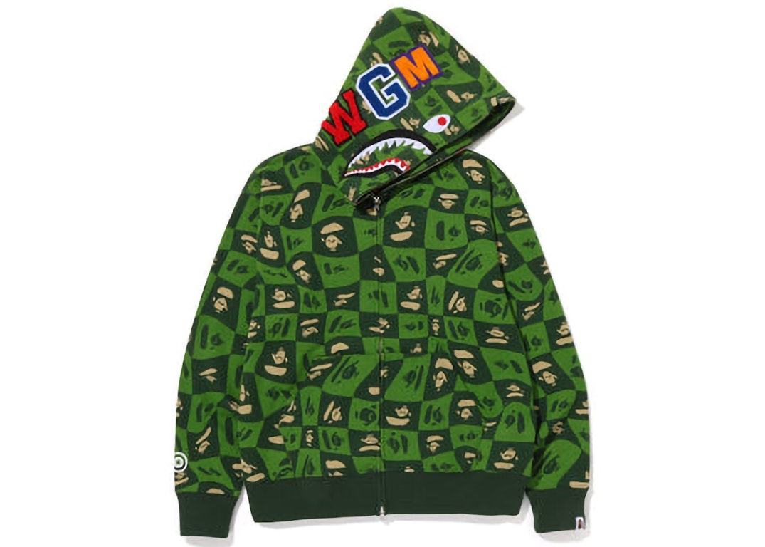 Pre-owned Bape Distortion Shark Relaxed Fit Full Zip Hoodie Green