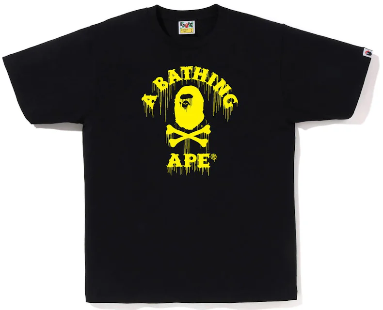 BAPE Drip Ape Crossbone College Tee Black Yellow Men's - FW22 - US