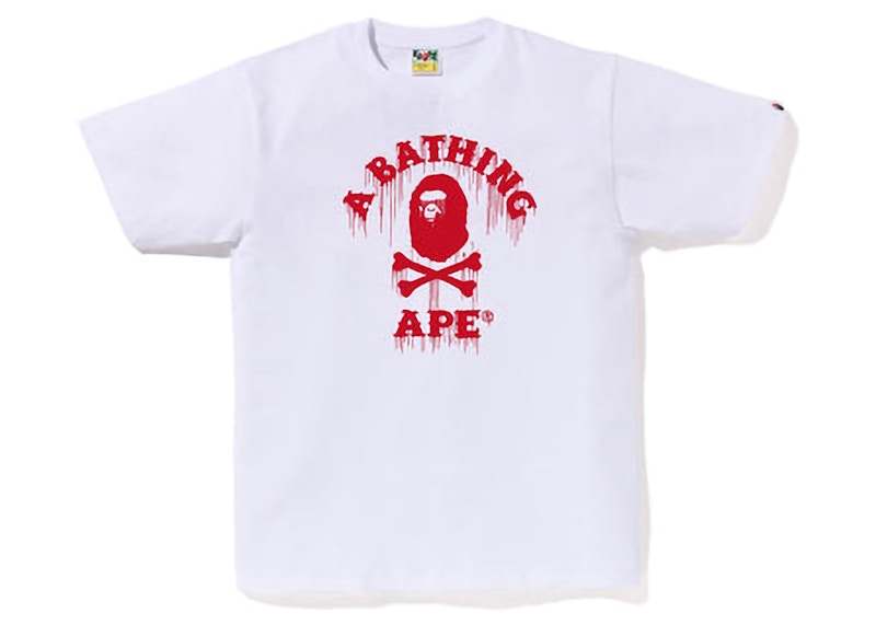 BAPE Drip Ape Crossbone College Tee White Red Men s FW22 US