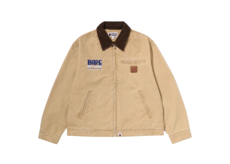 BAPE Embroidered Logo Zip Up Work Jacket Beige