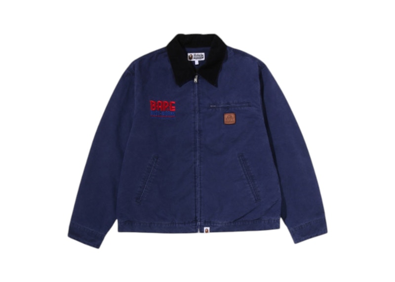 BAPE Embroidered Logo Zip Up Work Jacket Navy Blue