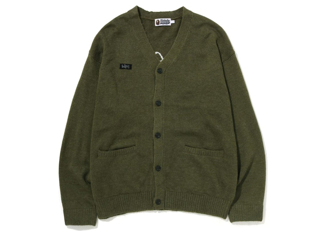 Pre-owned Bape Embroidery Shaggy Knit Cardigan Olive Drab