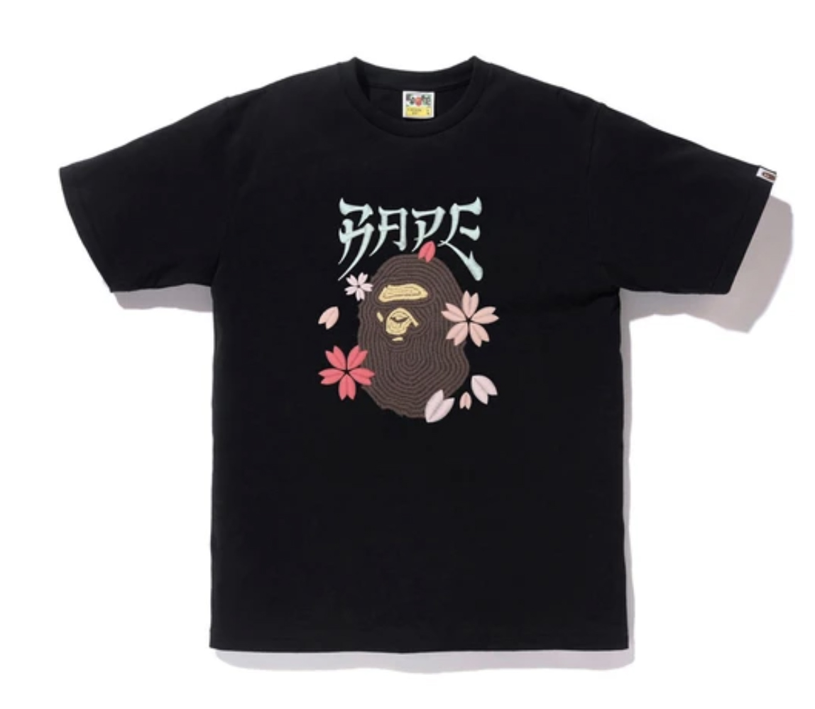 BAPE Embroidery Style Sakura Ape Head Tee Black Men's - US