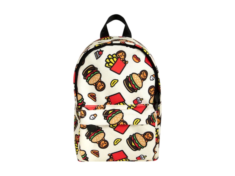 Pre-owned Bape Fast Food All Print Pattern Mini Backpack In Ivory In White