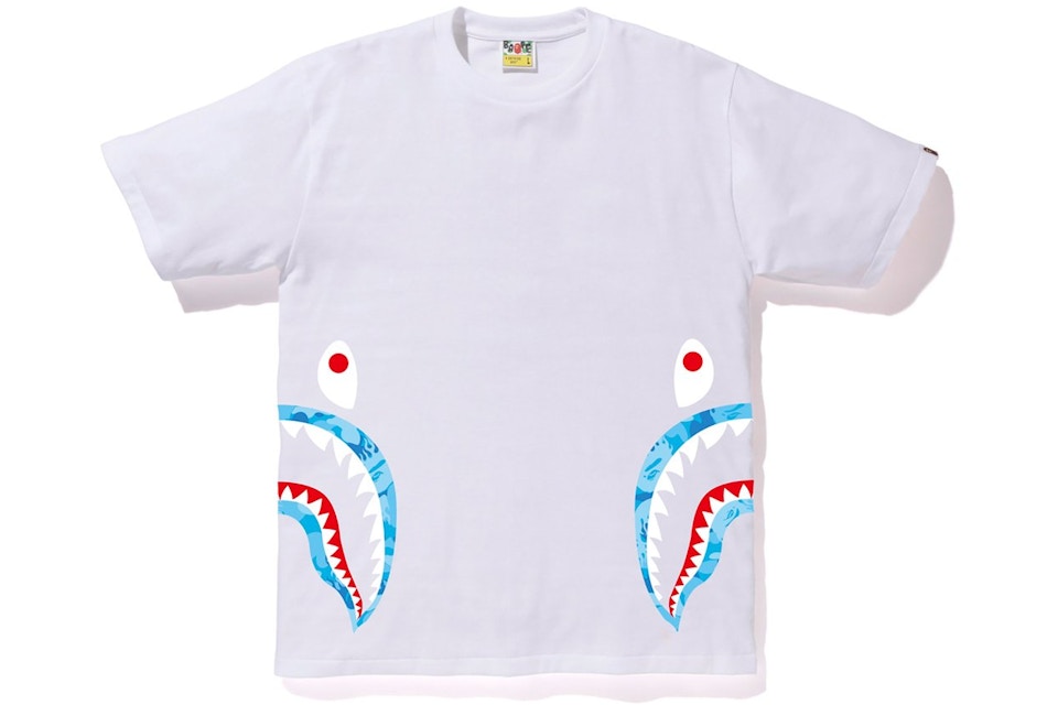 Bape Fire Camo Side Shark Tee White Blue Ss19 Bape Fire Camo Side Shark Tee White Blue Ss19
