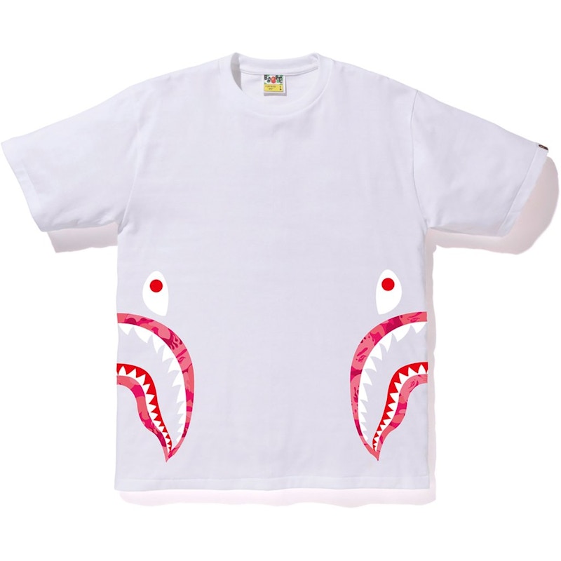 white and pink bape shirt