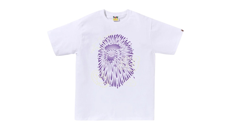 Pre-owned Bape Men's  Firework Ape Head I Tee Shirt In White