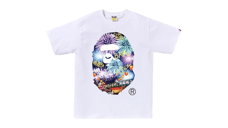 T-shirt con foto BAPE Firework Ape Head bianca