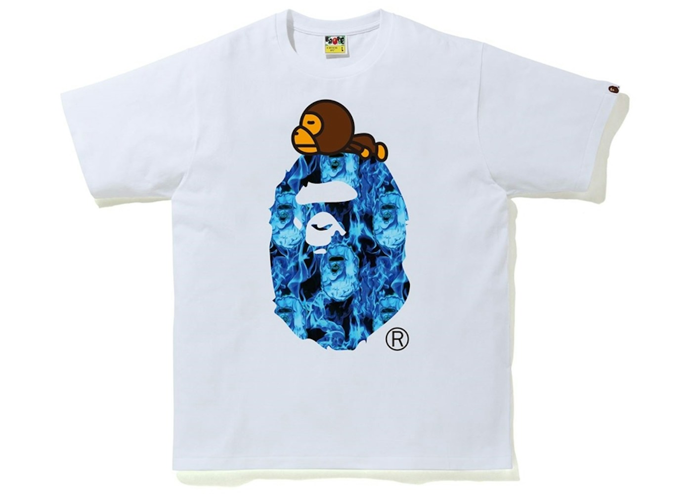 Bape Flame Milo On Big Ape T Shirt White Blue Ss Bape Flame Milo On Big Ape T Shirt White Blue Ss