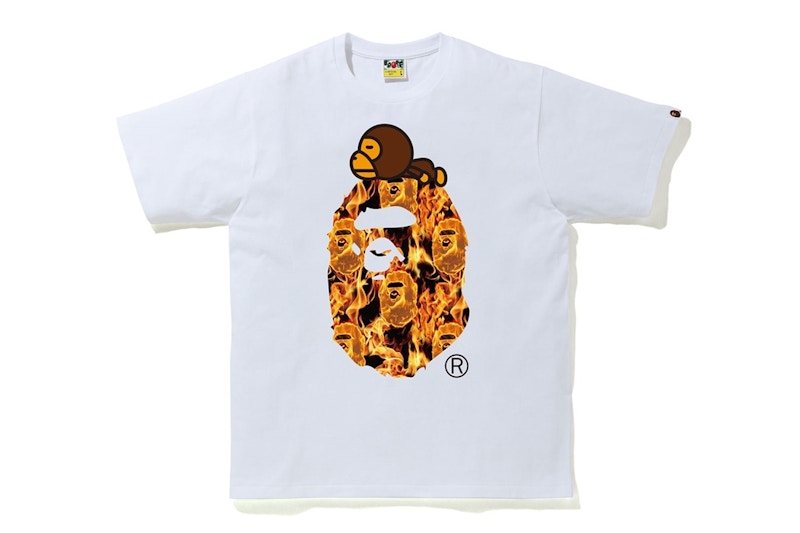 BAPE Flame Milo On Big Ape T-Shirt White/Orange