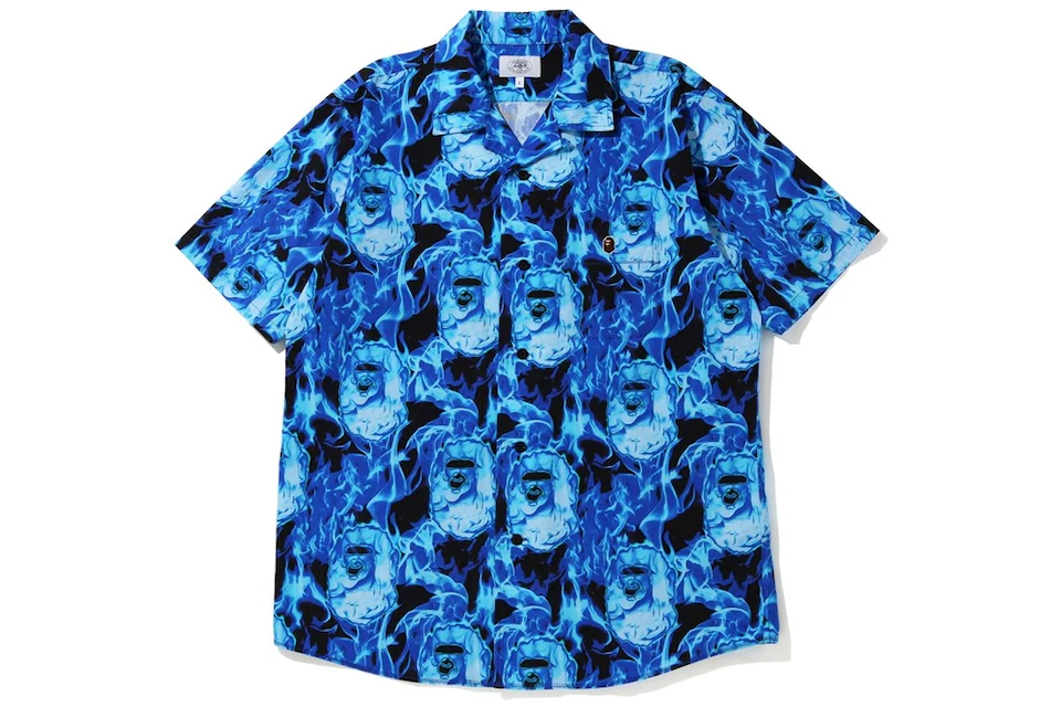 BAPE Flame Open Collar Shirt Blue