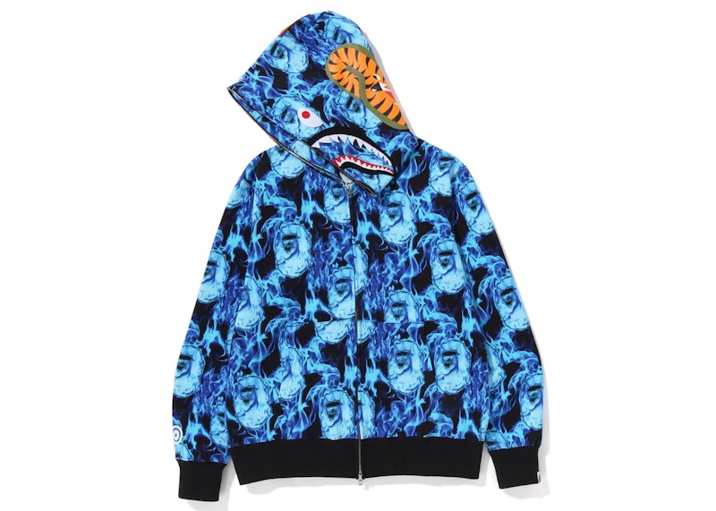 BAPE Flame Shark Full Zip Hoodie Sax Men's - SS23 - US