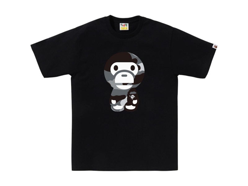 Pre-owned Bape Men's Giant 1st Camo Big Baby Milo Tee Shirt In Black/grey