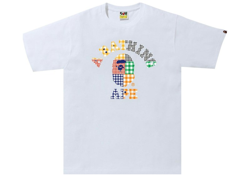 BAPE Gingham Check College Tee White