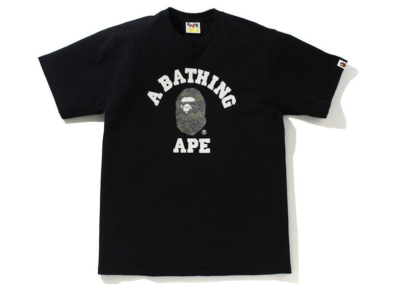 Pre-owned Bape Men's Glass Beads 1st Camo College Tee Shirt In Black/green
