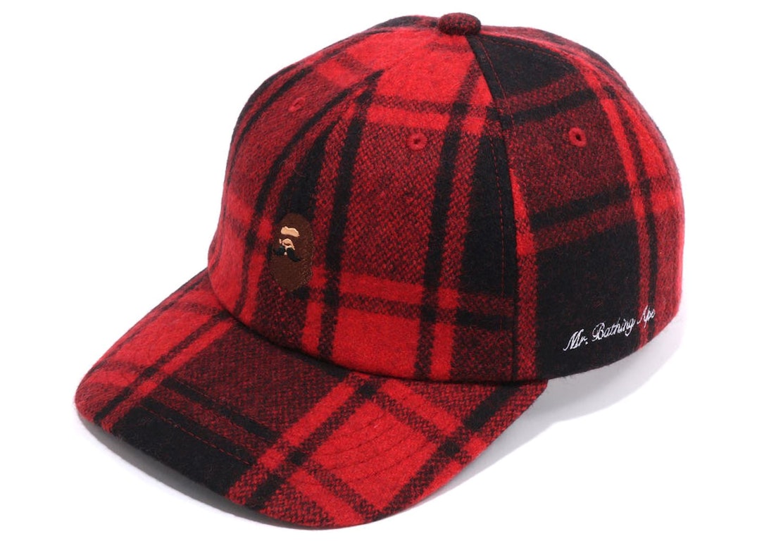 Pre-owned Bape Golf Mr Bathing Ape Flannel Check Cap Red