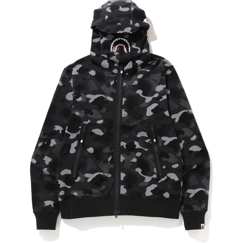 BAPE Gradation Camo Shark Mask Wide Zip Hoodie Black - FW19 Men's - US