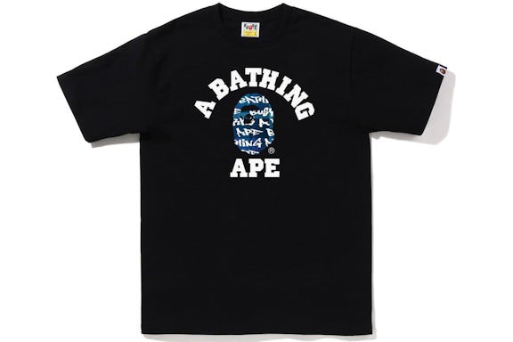 Camiseta universitaria BAPE Graffiti Check Negro Azul