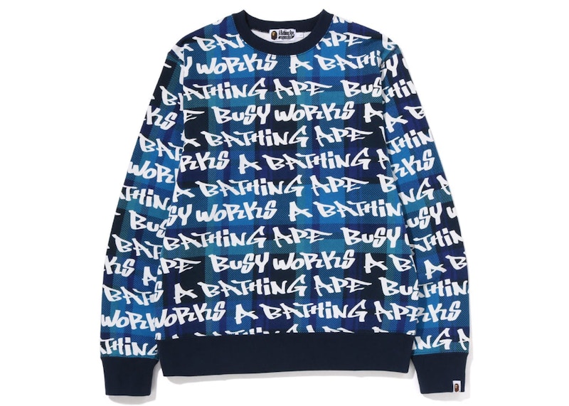 BAPE Graffiti Check Crewneck Blue