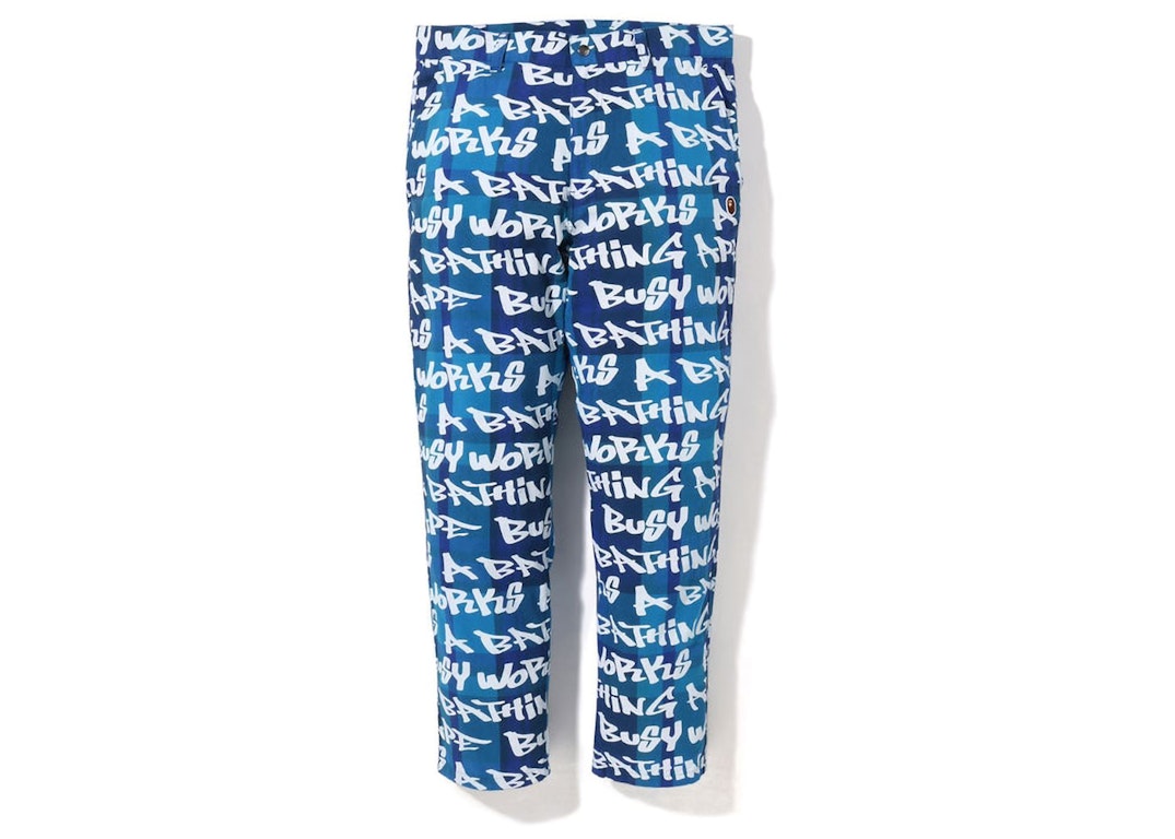 Pre-owned Bape Graffiti Check One Point Relaxed Fit Pants Blue