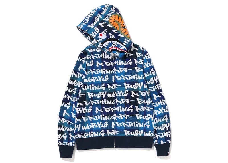 BAPE Graffiti Check Shark Full Zip Hoodie Blue Men's - FW22 - US