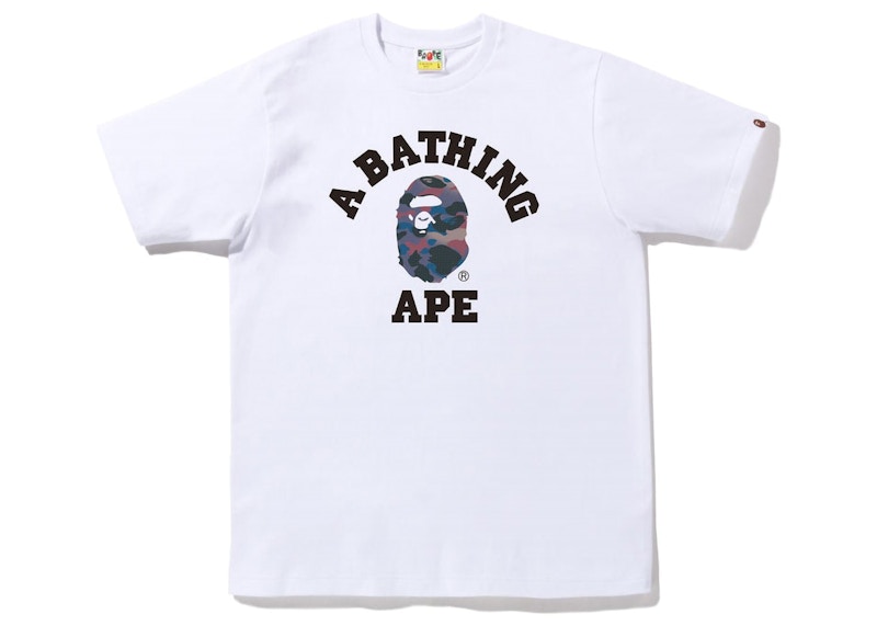 Pre-owned Bape Men's Grid Camo College Tee Shirt (fw22) In White Purple