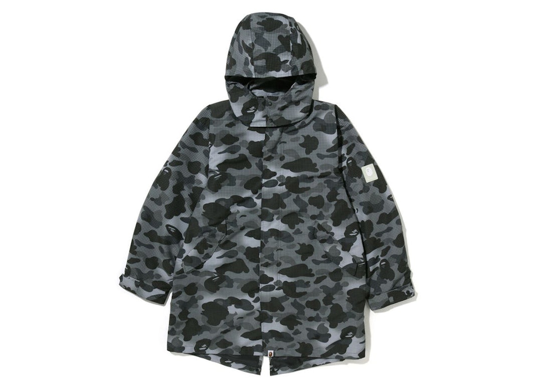 Pre-owned Bape Grid Camo Relaxed Fit Fish Tail Coat Black