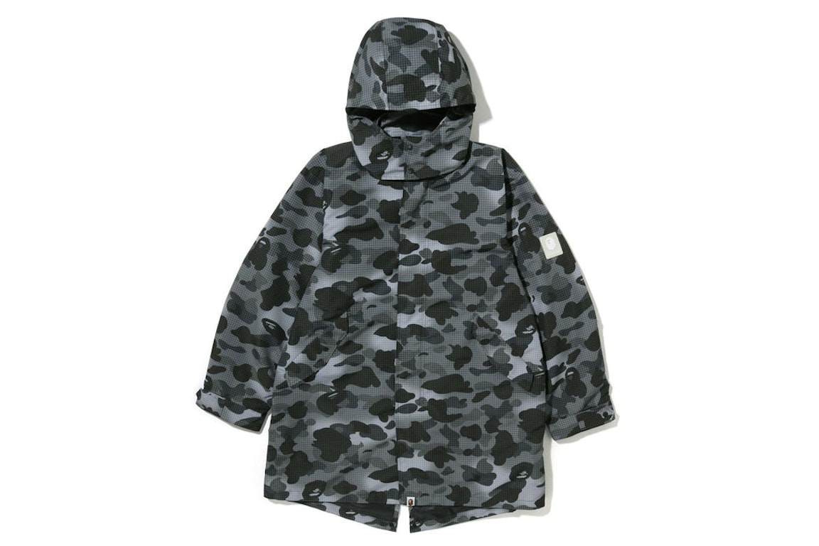 Pre-owned Bape Grid Camo Relaxed Fit Fish Tail Coat Black