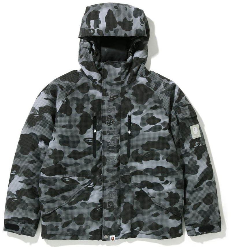BAPE Grid Camo Relaxed Fit Hoodie Down Jacket Black Men's FW22 US