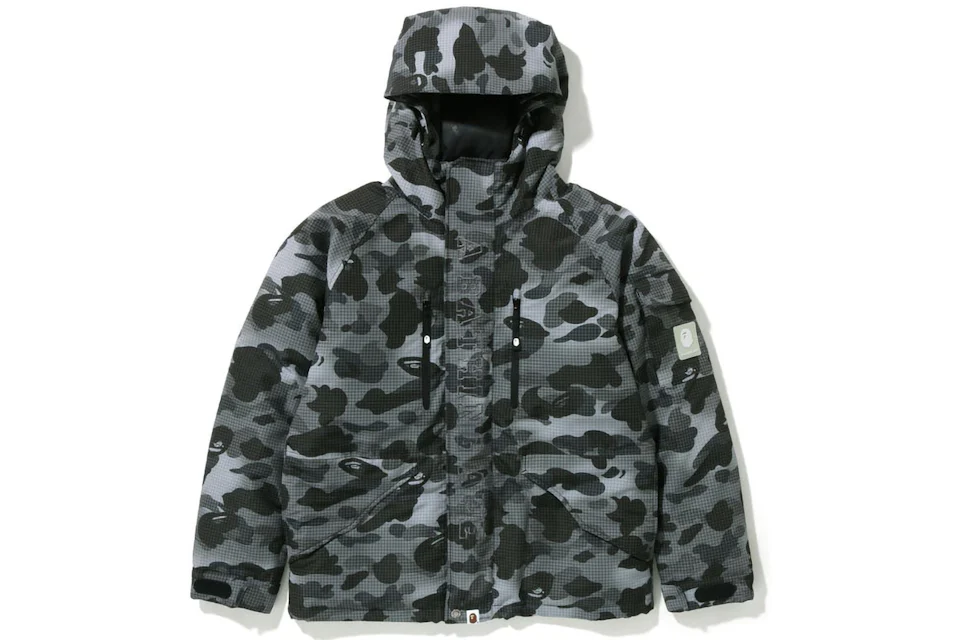 BAPE Grid Camo Relaxed Fit Hoodie Down Jacket Black