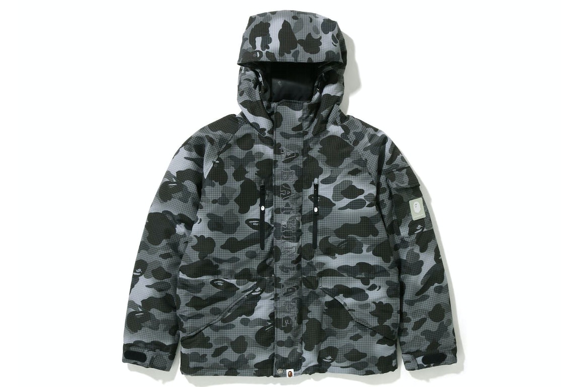 Pre-owned Bape Grid Camo Relaxed Fit Hoodie Down Jacket Black