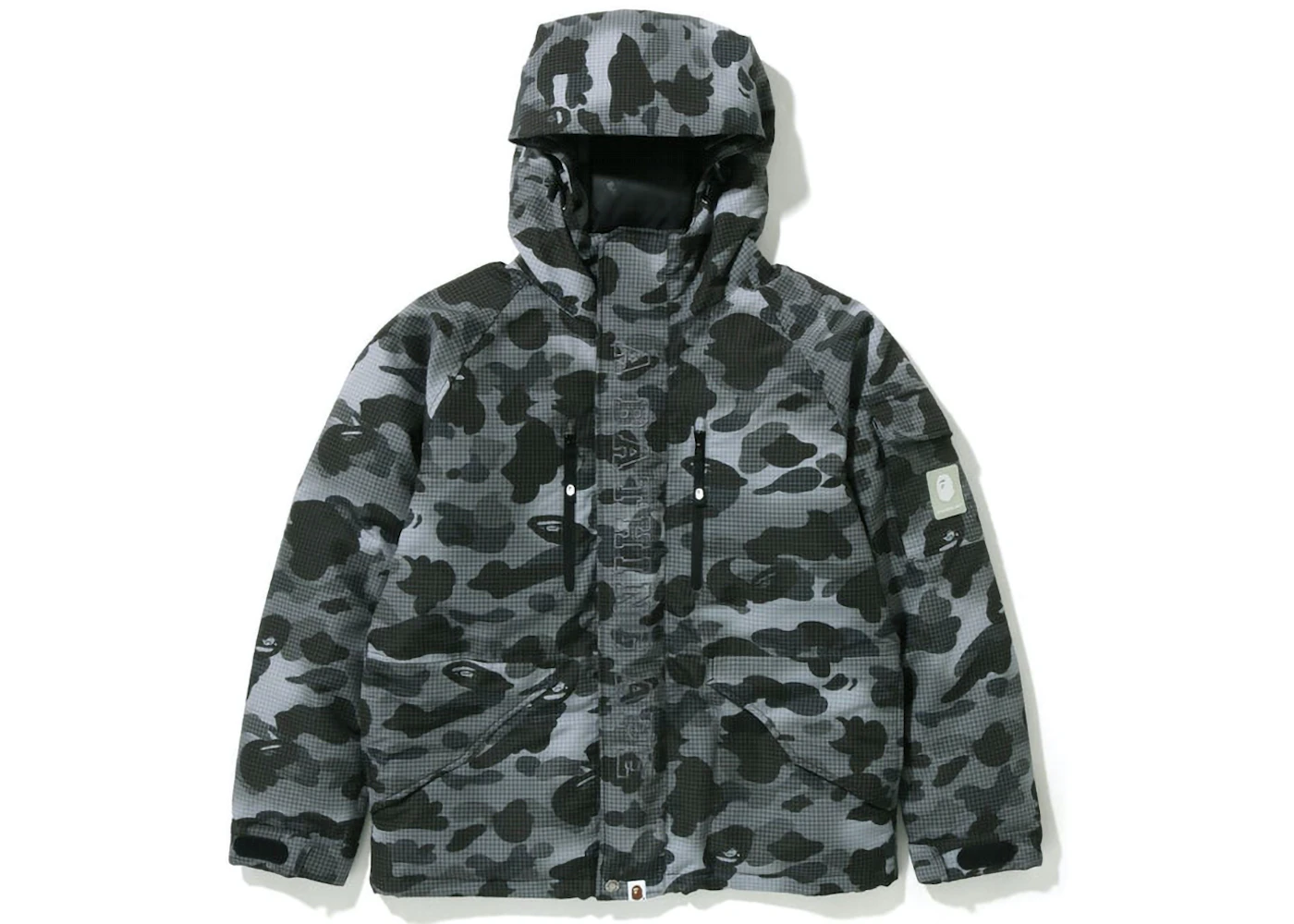 BAPE Grid Camo Relaxed Fit Hoodie Down Jacket Black Men's - FW22 - US