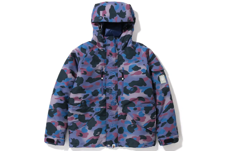 BAPE Grid Camo Relaxed Fit Hoodie Down Jacket Purple