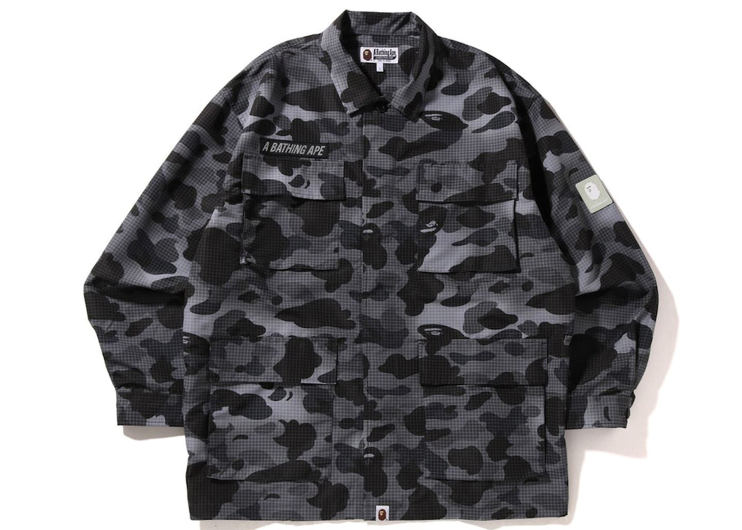 Pre-owned Bape Grid Camo Relaxed Fit Military Shirt Black